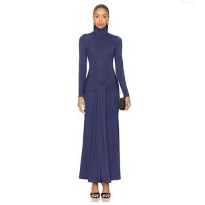 Bardot Navy Long-Sleeve Maxi Dress with Front Tie